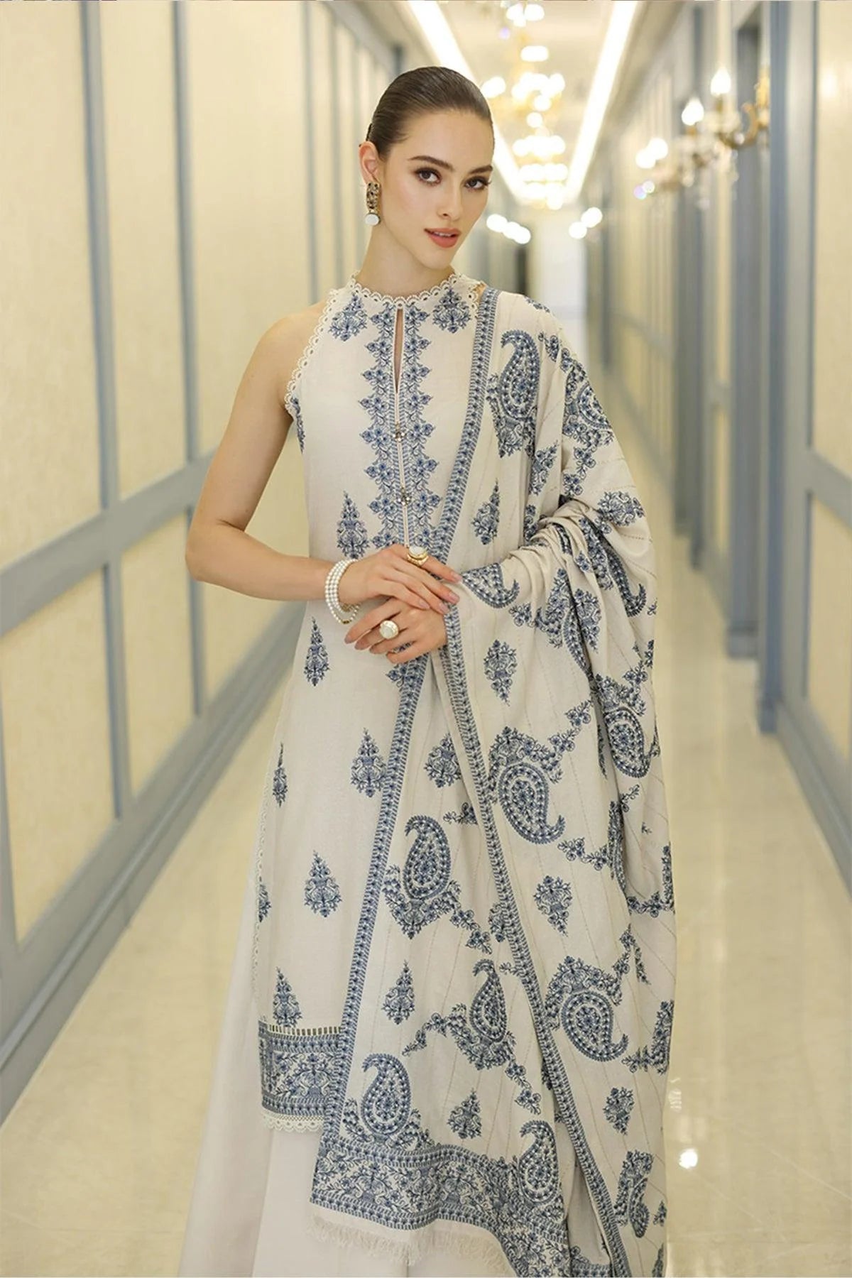 BAREEZE - 3PC Unstitched Dhanak Heavy Embroidered with Shawl
