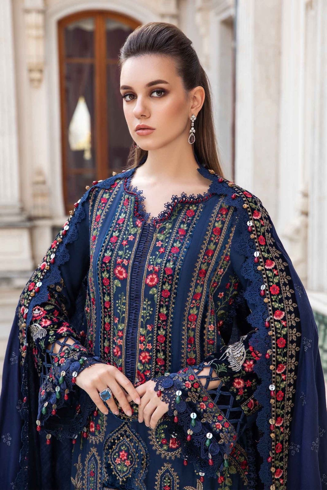 Maria - B Dhanak Embroidered 3PC Un-Stitched With Printed Shawl
