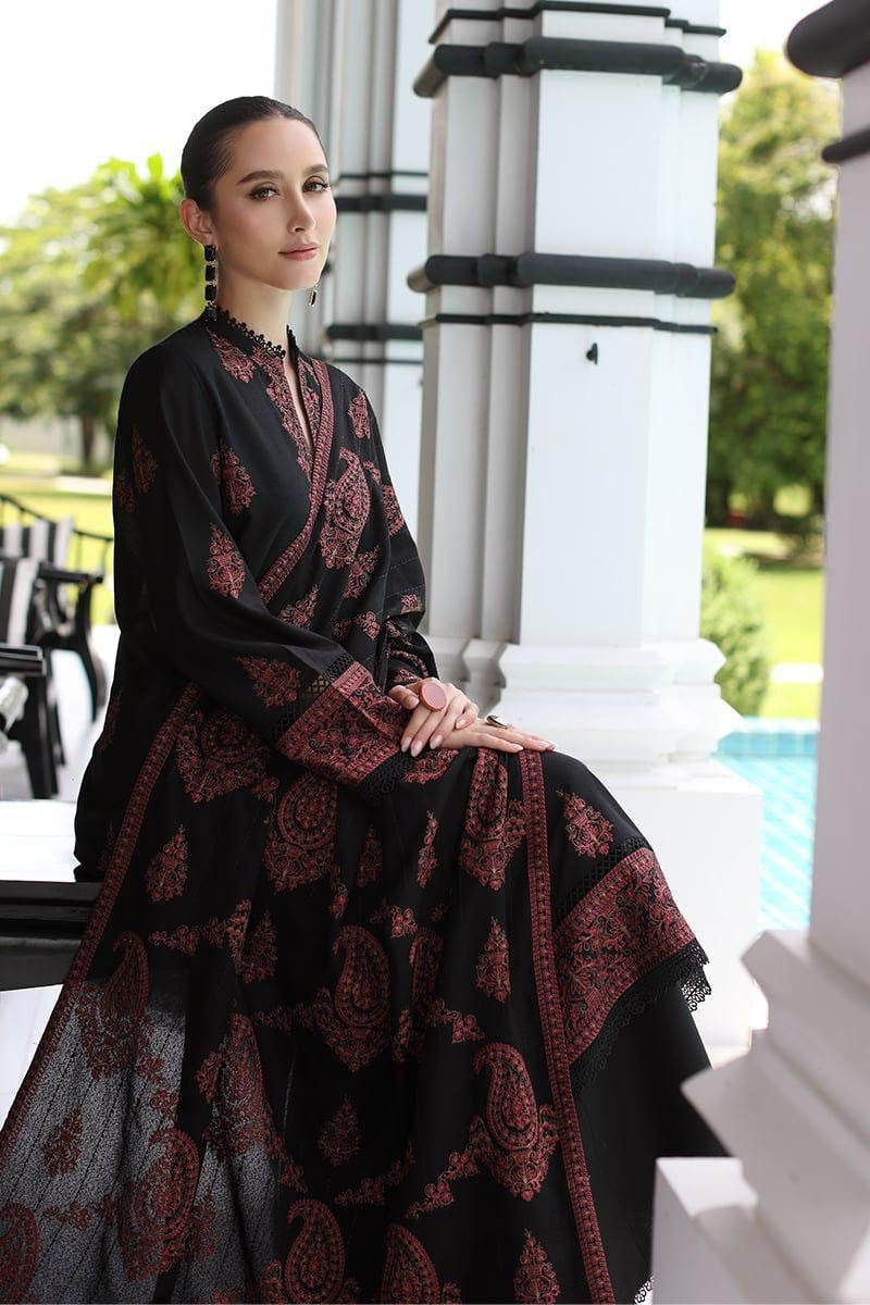BAREEZE Unstitched Dhanak Embroidered 3PC With Embroidered Shawl