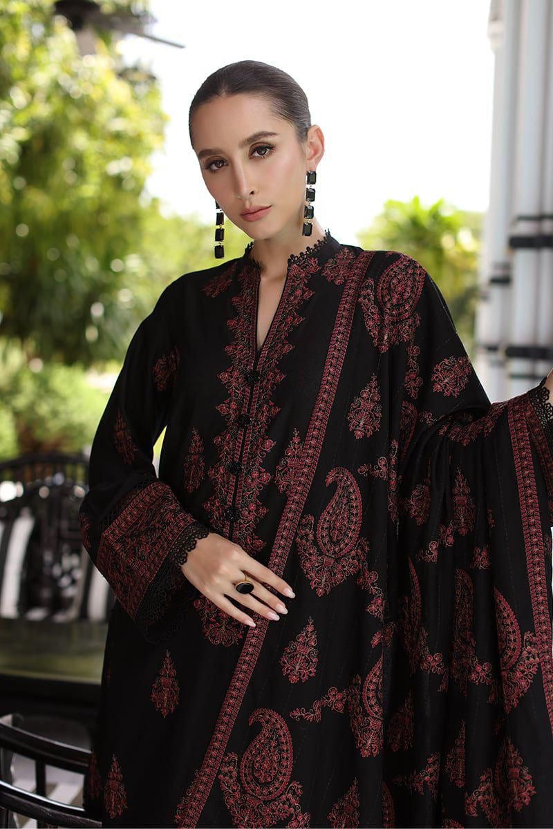 BAREEZE Unstitched Dhanak Embroidered 3PC With Embroidered Shawl