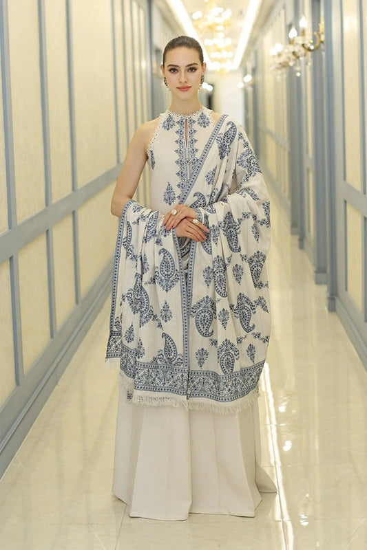 BAREEZE - 3PC Unstitched Dhanak Heavy Embroidered with Shawl