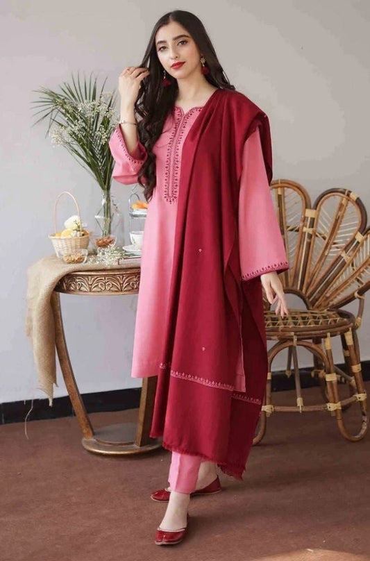 Aisling - 3PC Unstitched Dhanak Embroidered Shirt , Dupatta & Trouser